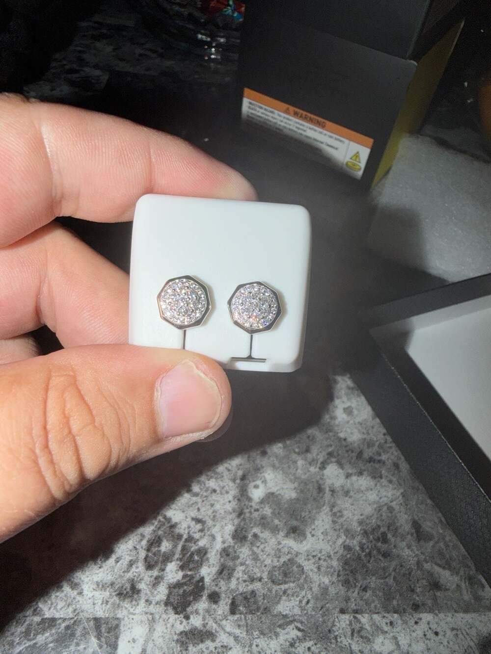 Sterling moissanite earrings. Brilliant shine with clustered round stones - Picture 2 of 4